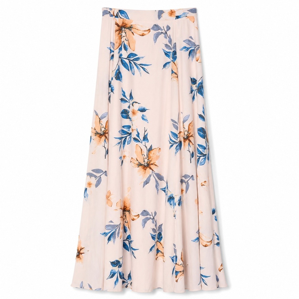 Lulus Women's S Floral Maxi Skirt Blush Blue High Slit‎ Lined Wedding Guest